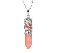 KIJSKKOPO Hexagonal Point Crystals Stone Pendant Necklaces Jewellery, Natural Reiki Black Onyx Silver Loong Wrapped Energy Gemstone Chakra Pendant Viking Necklace for Women Men Watermelon Crystal