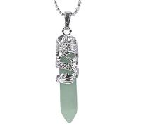 KIJSKKOPO Hexagonal Point Crystals Stone Pendant Necklaces Jewellery, Natural Reiki Black Onyx Silver Loong Wrapped Energy Gemstone Chakra Pendant Viking Necklace for Women Men Green Aventurine