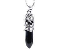 KIJSKKOPO Hexagonal Point Crystals Stone Pendant Necklaces Jewellery, Natural Reiki Black Onyx Silver Loong Wrapped Energy Gemstone Chakra Pendant Viking Necklace for Women Men Black Onyx