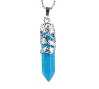 KIJSKKOPO Hexagonal Point Crystals Stone Pendant Necklaces Jewellery, Natural Reiki Black Onyx Silver Loong Wrapped Energy Gemstone Chakra Pendant Viking Necklace for Women Men Blue Turquoise