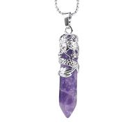 KIJSKKOPO Hexagonal Point Crystals Stone Pendant Necklaces Jewellery, Natural Reiki Black Onyx Silver Loong Wrapped Energy Gemstone Chakra Pendant Viking Necklace for Women Men Amethyst