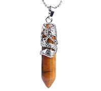 KIJSKKOPO Hexagonal Point Crystals Stone Pendant Necklaces Jewellery, Natural Reiki Black Onyx Silver Loong Wrapped Energy Gemstone Chakra Pendant Viking Necklace for Women Men Tiger Eye Stone