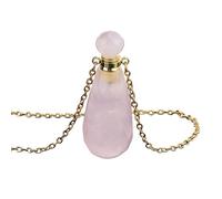 KIJSKKOPO Long Natural Gem Stone Chakra Bracelet, Reiki Natural Stone Cut Perfume Bottle Crystal Essential Oil Diffuser Ashes Necklace Spiritual Jewellery Gifts for Women Men Gold Rose Quartz