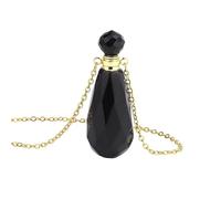KIJSKKOPO Long Natural Gem Stone Chakra Bracelet, Reiki Natural Stone Cut Perfume Bottle Crystal Essential Oil Diffuser Ashes Necklace Spiritual Jewellery Gifts for Women Men Gold Obsidian