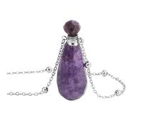 KIJSKKOPO Long Natural Gem Stone Chakra Bracelet, Reiki Natural Stone Cut Perfume Bottle Crystal Essential Oil Diffuser Ashes Necklace Spiritual Jewellery Gifts for Women Men Silver Amethyst