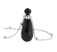 KIJSKKOPO Long Natural Gem Stone Chakra Bracelet, Reiki Natural Stone Cut Perfume Bottle Crystal Essential Oil Diffuser Ashes Necklace Spiritual Jewellery Gifts for Women Men Silver Obsidian