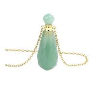 KIJSKKOPO Long Natural Gem Stone Chakra Bracelet, Reiki Natural Stone Cut Perfume Bottle Crystal Essential Oil Diffuser Ashes Necklace Spiritual Jewellery Gifts for Women Men Gold Green Aventurine