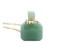 KIJSKKOPO Long Natural Gem Stone Chakra Bracelet, Reiki Natural Stone Cut Rectangle Perfume Bottle Crystal Essential Oil Diffuser Ashes Necklace Spiritual Jewellery Gifts for Women Men Gold Green Av