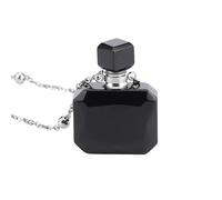 KIJSKKOPO Long Natural Gem Stone Chakra Bracelet, Reiki Natural Stone Cut Rectangle Perfume Bottle Crystal Essential Oil Diffuser Ashes Necklace Spiritual Jewellery Gifts for Women Men Silver Obsidi