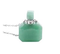 KIJSKKOPO Long Natural Gem Stone Chakra Bracelet, Reiki Natural Stone Cut Rectangle Perfume Bottle Crystal Essential Oil Diffuser Ashes Necklace Spiritual Jewellery Gifts for Women Men Silver Green