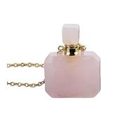 KIJSKKOPO Long Natural Gem Stone Chakra Bracelet, Reiki Natural Stone Cut Rectangle Perfume Bottle Crystal Essential Oil Diffuser Ashes Necklace Spiritual Jewellery Gifts for Women Men Gold Rose Qua