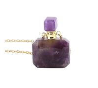 KIJSKKOPO Long Natural Gem Stone Chakra Bracelet, Reiki Natural Stone Cut Rectangle Perfume Bottle Crystal Essential Oil Diffuser Ashes Necklace Spiritual Jewellery Gifts for Women Men Gold Amethyst