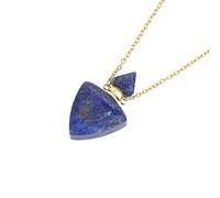 KIJSKKOPO Long Natural Gem Stone Chakra Necklace, Triangle Crystal Perfume Bottle Pendant Essential Oil Diffuser Ashes Necklace Summer Beach Jewellery Gifts for Men Women Gold Lapis Lazuli