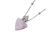 KIJSKKOPO Long Natural Gem Stone Chakra Necklace, Triangle Crystal Perfume Bottle Pendant Essential Oil Diffuser Ashes Necklace Summer Beach Jewellery Gifts for Men Women Silver Rose Quartz