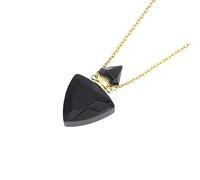 KIJSKKOPO Long Natural Gem Stone Chakra Necklace, Triangle Crystal Perfume Bottle Pendant Essential Oil Diffuser Ashes Necklace Summer Beach Jewellery Gifts for Men Women Gold Obsidian