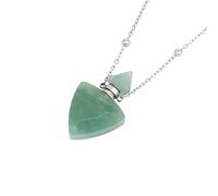 KIJSKKOPO Long Natural Gem Stone Chakra Necklace, Triangle Crystal Perfume Bottle Pendant Essential Oil Diffuser Ashes Necklace Summer Beach Jewellery Gifts for Men Women Silver Green Aventurine