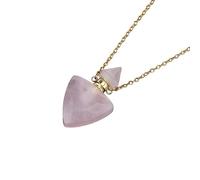 KIJSKKOPO Long Natural Gem Stone Chakra Necklace, Triangle Crystal Perfume Bottle Pendant Essential Oil Diffuser Ashes Necklace Summer Beach Jewellery Gifts for Men Women Gold Rose Quartz