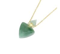 KIJSKKOPO Long Natural Gem Stone Chakra Necklace, Triangle Crystal Perfume Bottle Pendant Essential Oil Diffuser Ashes Necklace Summer Beach Jewellery Gifts for Men Women Gold Green Aventurine