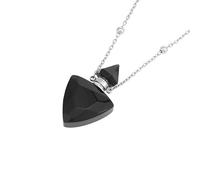KIJSKKOPO Long Natural Gem Stone Chakra Necklace, Triangle Crystal Perfume Bottle Pendant Essential Oil Diffuser Ashes Necklace Summer Beach Jewellery Gifts for Men Women Silver Obsidian