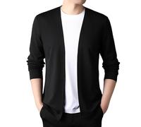 KIJSKKOPO Men's Long Sleeve Cardigans, Beige Open Front Collarless Cardigan Kimono Jackets Spring Autumn Casual Slim Fit Lightweight Transition Coat Tops Black M