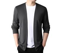 KIJSKKOPO Men's Long Sleeve Cardigans, Beige Open Front Collarless Cardigan Kimono Jackets Spring Autumn Casual Slim Fit Lightweight Transition Coat Tops Grey XXL