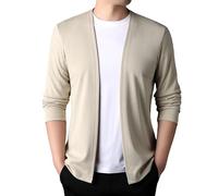 KIJSKKOPO Men's Long Sleeve Cardigans, Beige Open Front Collarless Cardigan Kimono Jackets Spring Autumn Casual Slim Fit Lightweight Transition Coat Tops Beige XL
