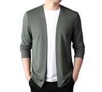 KIJSKKOPO Men's Long Sleeve Cardigans, Beige Open Front Collarless Cardigan Kimono Jackets Spring Autumn Casual Slim Fit Lightweight Transition Coat Tops Green XXL