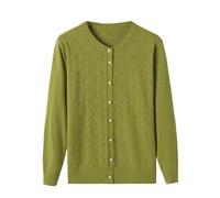 KIJSKKOPO Middle-Aged and Elderly Diamond Grid Knitted Cardigan Sweaters, Camel Long Sleeves Round Neck Button Down Knit Coat Old Lady Grandma Short Knitwear Jackets Tops Green L