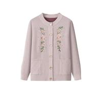 KIJSKKOPO Middle Aged and Elderly Fleece Lined Knit Cardigan Sweaters, Blue Long Sleeve Crew Neck Buttons Floral Embroidery Knitted Coat Old Lady Gr andma Winter Warm Knitwear Camel S