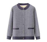 KIJSKKOPO Middle Aged and Elderly Fleece Lined Knit Cardigan Sweaters, Red Long Sleeve Crew Neck Buttons Ripple Knitted Coat Old Lady Gr andma Winter Warm Slim Knitwear Jacket Dark Purple M
