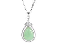 KIJSKKOPO Natural Blue Sand Stone Teardrop Pendant Necklace, Silver Cubic Zirconia Elegant Dainty Crystal Gemstone Jewelry for Women Mom Granny Mother'S Day Birthday Anniversary Green Aventurine