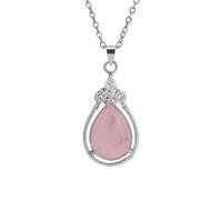 KIJSKKOPO Natural Blue Sand Stone Teardrop Pendant Necklace, Silver Cubic Zirconia Elegant Dainty Crystal Gemstone Jewelry for Women Mom Granny Mother'S Day Birthday Anniversary Rose Quartz