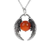 KIJSKKOPO Natural Clear Quartz Crystal Stone Angel Wings Pendant Necklace, Vintage Silver Gothic Spiritual Gemstone Necklace Jewelry for Men Women Mother'S Day, Father'S Day Red Agate