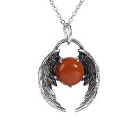 KIJSKKOPO Natural Clear Quartz Crystal Stone Angel Wings Pendant Necklace, Vintage Silver Gothic Spiritual Gemstone Necklace Jewelry for Men Women Mother'S Day, Father'S Day Red Jasper