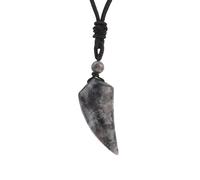 KIJSKKOPO Natural Energy Stone Necklace, Natural Black Obsidian Wolf Tooth Shape Beads Pendant Adjustable Cord Viking Choker Necklace Jewelry Gift for Women Men Teens Black Labradorite