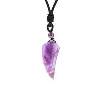 KIJSKKOPO Natural Energy Stone Necklace, Natural Black Obsidian Wolf Tooth Shape Beads Pendant Adjustable Cord Viking Choker Necklace Jewelry Gift for Women Men Teens Amethyst