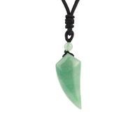 KIJSKKOPO Natural Energy Stone Necklace, Natural Black Obsidian Wolf Tooth Shape Beads Pendant Adjustable Cord Viking Choker Necklace Jewelry Gift for Women Men Teens Green Aventurine