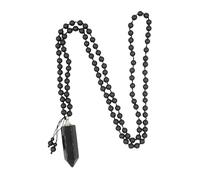 KIJSKKOPO Natural Gem Stone Chakra Beaded Necklace, Crystal Point Hexagonal Perfume Bottle Pendant Essential Oil Diffuser Ashes Necklace Beach Jewellery Gifts for Men Women Black Agate