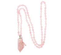KIJSKKOPO Natural Gem Stone Chakra Beaded Necklace, Crystal Point Hexagonal Perfume Bottle Pendant Essential Oil Diffuser Ashes Necklace Beach Jewellery Gifts for Men Women Rose Quartz