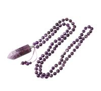 KIJSKKOPO Natural Gem Stone Chakra Beaded Necklace, Crystal Point Hexagonal Perfume Bottle Pendant Essential Oil Diffuser Ashes Necklace Beach Jewellery Gifts for Men Women Amethyst