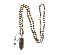 KIJSKKOPO Natural Gem Stone Chakra Beaded Necklace, Crystal Point Hexagonal Perfume Bottle Pendant Essential Oil Diffuser Ashes Necklace Beach Jewellery Gifts for Men Women Tiger Eye