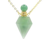 KIJSKKOPO Natural Stone Cone Perfume Bottle Necklace Gold Reiki Amethyst Hexagonal Point Chakras Essential Oil Diffuser Pendant Crystal Energy Gemstone Necklace Jewellery Gift Green Aventurine