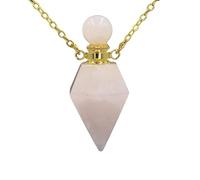 KIJSKKOPO Natural Stone Cone Perfume Bottle Necklace Gold Reiki Amethyst Hexagonal Point Chakras Essential Oil Diffuser Pendant Crystal Energy Gemstone Necklace Jewellery Gift Rose Quartz