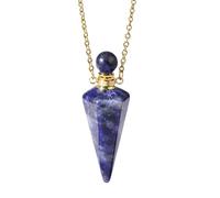 KIJSKKOPO Natural Stone Cone Perfume Bottle Necklace Gold Reiki Hexagonal Pointed 7 Chakras Essential Oil Diffuser Pendant Crystal Energy Gemstone Necklace Jewellery Girls Sodalite