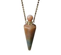 KIJSKKOPO Natural Stone Cone Perfume Bottle Necklace Gold Reiki Hexagonal Pointed 7 Chakras Essential Oil Diffuser Pendant Crystal Energy Gemstone Necklace Jewellery Girls Indian Agate
