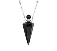 KIJSKKOPO Natural Stone Cone Perfume Bottle Necklace Silver Reiki Hexagonal Pointed 7 Chakras Essential Oil Diffuser Pendant Crystal Energy Gemstone Necklace Jewellery Gift Black Obsidian