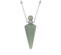 KIJSKKOPO Natural Stone Cone Perfume Bottle Necklace Silver Reiki Hexagonal Pointed 7 Chakras Essential Oil Diffuser Pendant Crystal Energy Gemstone Necklace Jewellery Gift Aventurine