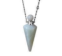 KIJSKKOPO Natural Stone Cone Perfume Bottle Necklace Silver Reiki Hexagonal Pointed 7 Chakras Essential Oil Diffuser Pendant Crystal Energy Gemstone Necklace Jewellery Gift Amazon Stone