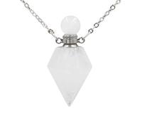 KIJSKKOPO Natural Stone Cone Perfume Bottle Necklace Silver Reiki Obsidian Hexagonal Point Chakras Essential Oil Diffuser Pendant Crystal Energy Gemstone Necklace Jewellery Gift White Crystal
