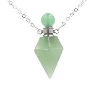 KIJSKKOPO Natural Stone Cone Perfume Bottle Necklace Silver Reiki Obsidian Hexagonal Point Chakras Essential Oil Diffuser Pendant Crystal Energy Gemstone Necklace Jewellery Gift Green Aventurine